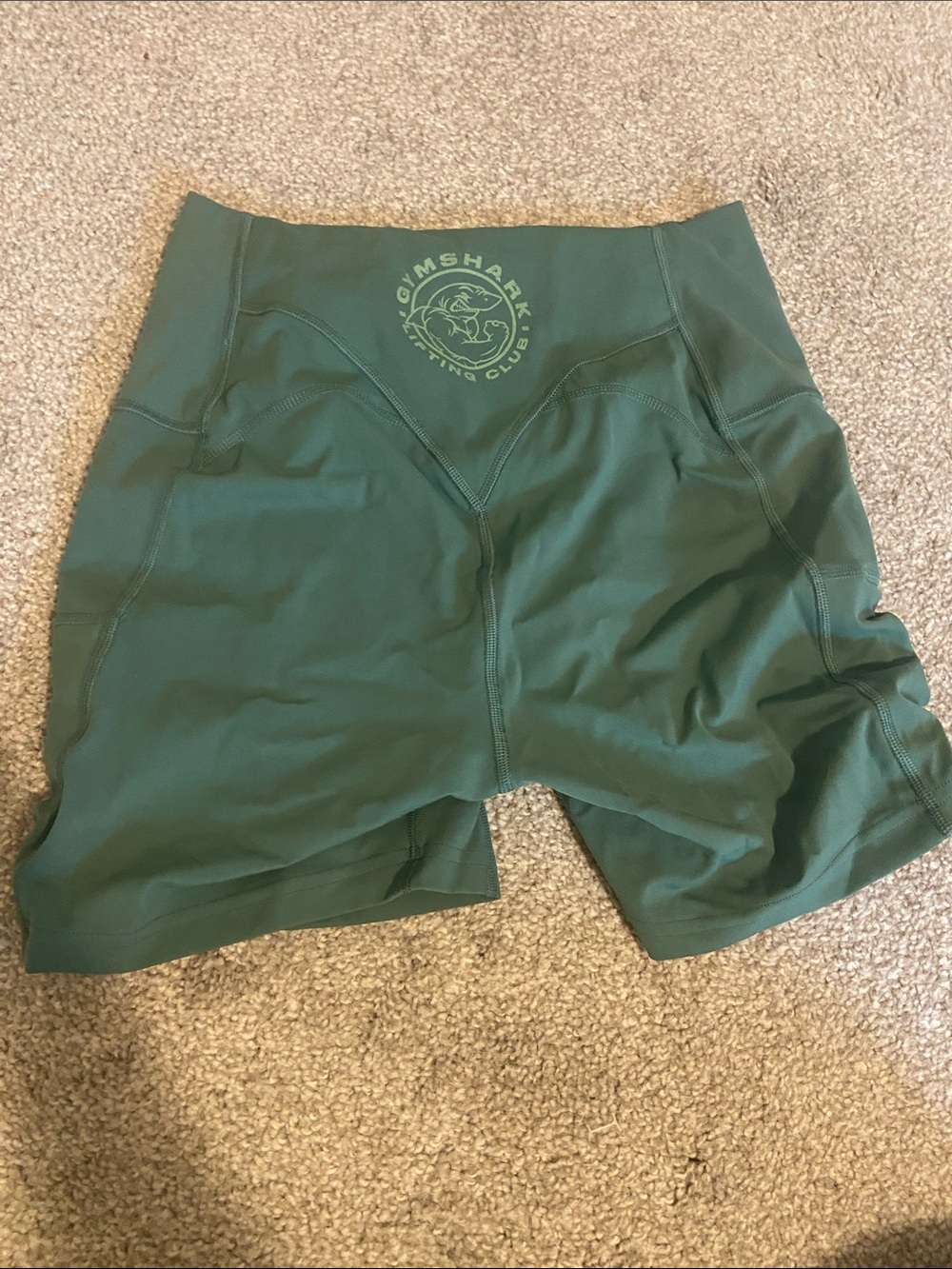 Gymshark High-Waist Olive Green Athletic Shorts - Picture 2 of 4